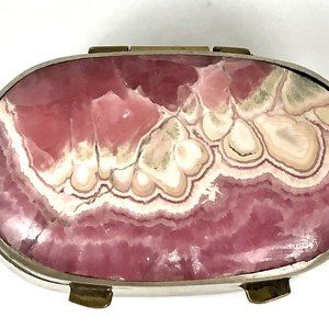 Polished Rhodochrosite Gemstone Silver Pill Box